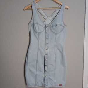 Bongo Vintage 90s Y2K Denim Mini Dress Light Wash